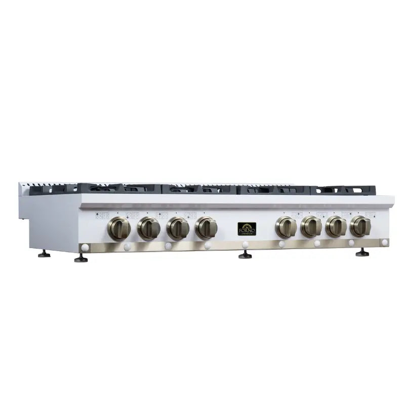 FORNO Valente FCTGS5799-48CPWHT 48-Inch Gas Rangetop – 8 Burners, 94,000 BTU, White with Copper Trim