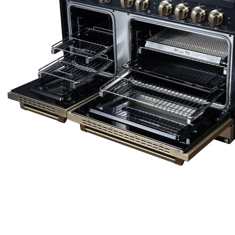 FORNO Valente FFSGS6199-48CPBLK 48-Inch Dual Fuel Range with 8 Sealed Burners & 6.7 Cu. Ft. Double Oven – Black with Copper Trim