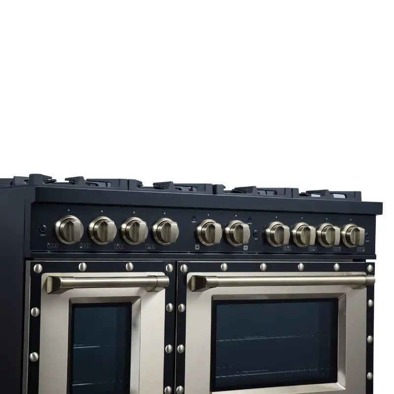 FORNO Valente FFSGS6199-48CPBLK 48-Inch Dual Fuel Range with 8 Sealed Burners & 6.7 Cu. Ft. Double Oven – Black with Copper Trim