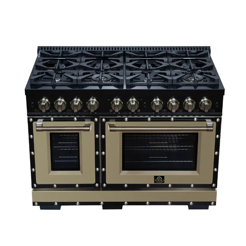 FORNO Valente FFSGS6199-48CPBLK 48-Inch Dual Fuel Range with 8 Sealed Burners & 6.7 Cu. Ft. Double Oven – Black with Copper Trim