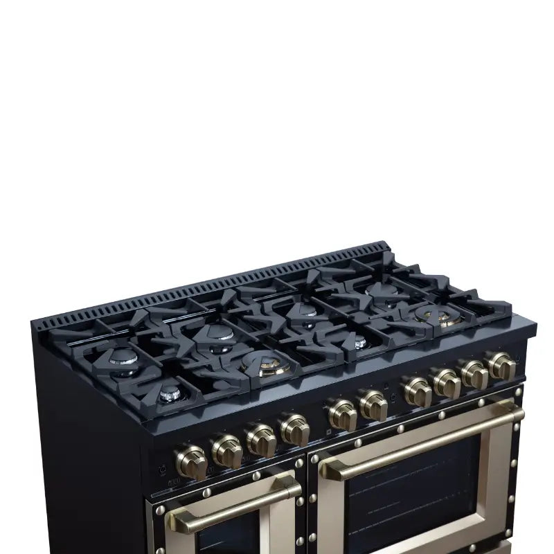 FORNO Valente FFSGS6199-48CPBLK 48-Inch Dual Fuel Range with 8 Sealed Burners & 6.7 Cu. Ft. Double Oven – Black with Copper Trim