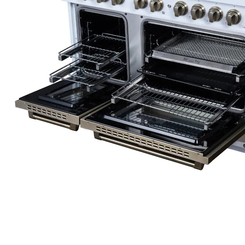 FORNO Valente FFSGS6199-48CPWHT 48-Inch Dual Fuel Range with 8 Sealed Burners & 6.7 Cu. Ft. Double Oven – White with Copper Trim