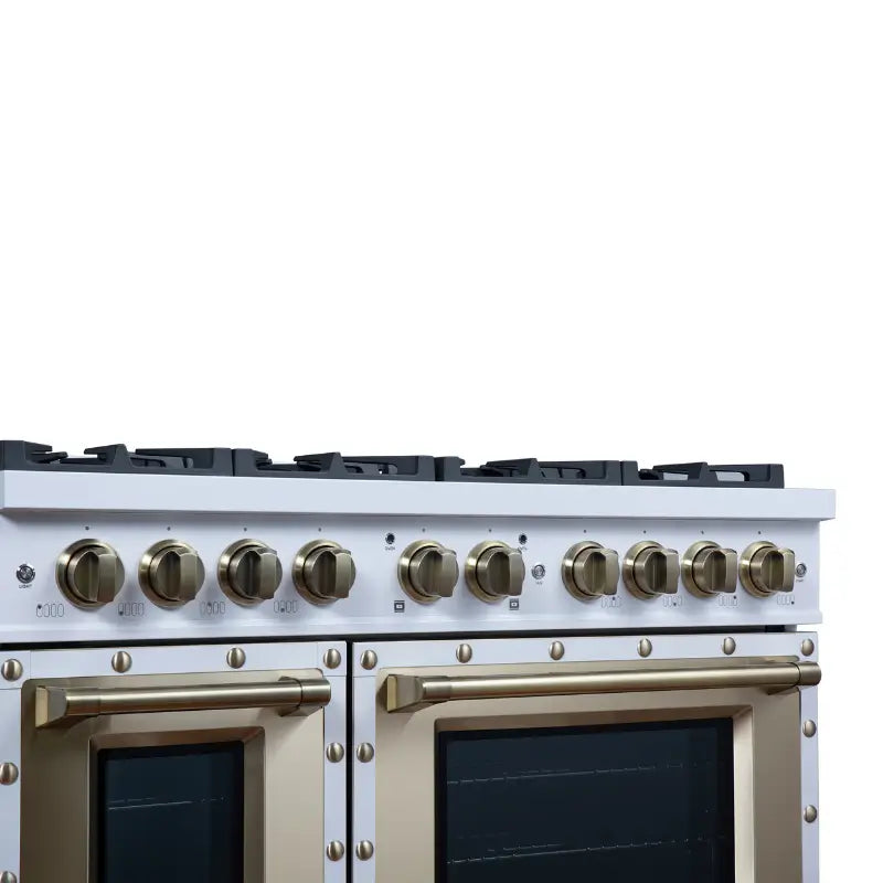 FORNO Valente FFSGS6199-48CPWHT 48-Inch Dual Fuel Range with 8 Sealed Burners & 6.7 Cu. Ft. Double Oven – White with Copper Trim