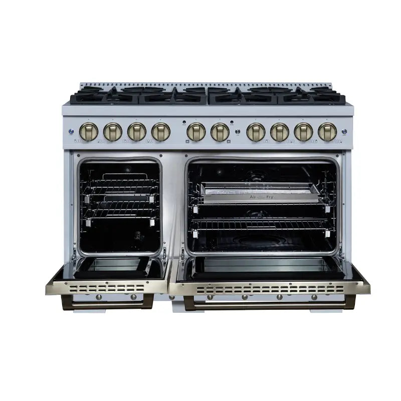 FORNO Valente FFSGS6199-48CPWHT 48-Inch Dual Fuel Range with 8 Sealed Burners & 6.7 Cu. Ft. Double Oven – White with Copper Trim