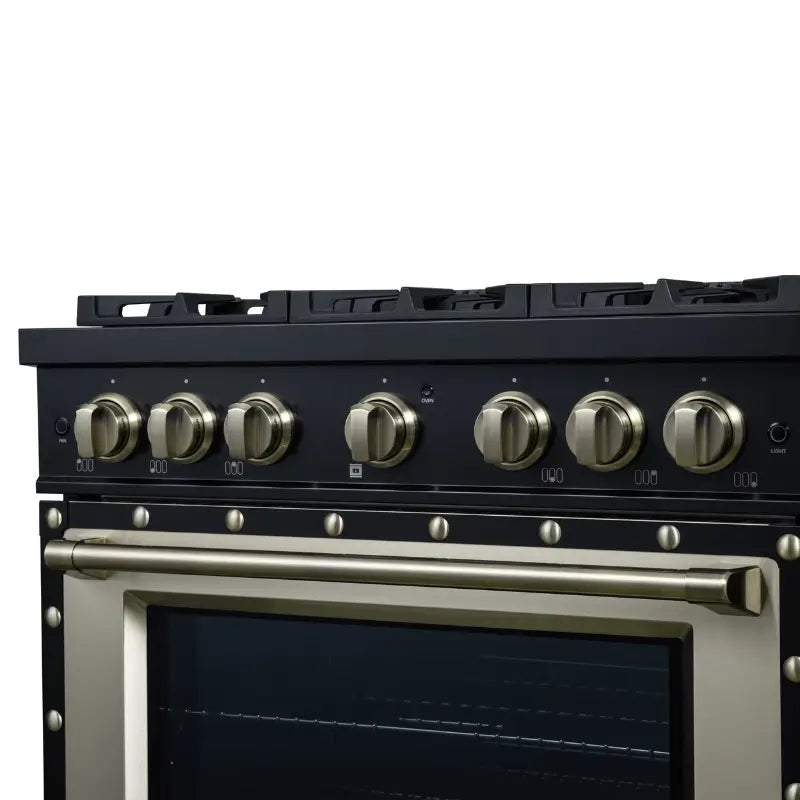 FORNO Valente FFSGS6299-36CPBLK 36-Inch Gas Range with 6 Sealed Burners, 71,000 BTU & 5.2 Cu. Ft. Convection Oven – Black with Copper Trim