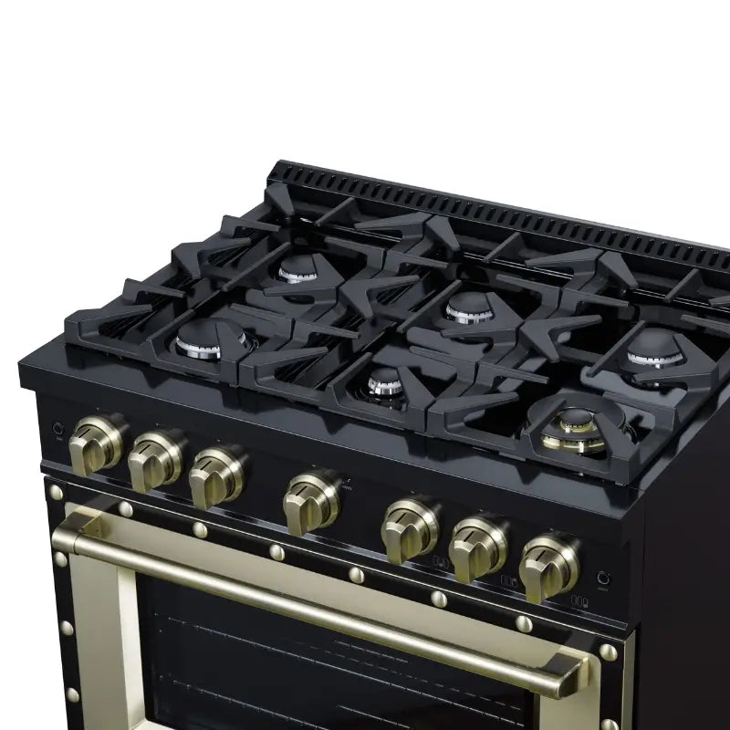 FORNO Valente FFSGS6299-36CPBLK 36-Inch Gas Range with 6 Sealed Burners, 71,000 BTU & 5.2 Cu. Ft. Convection Oven – Black with Copper Trim