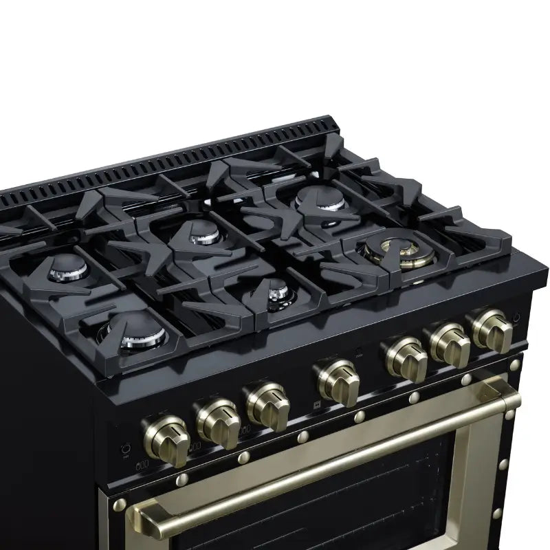 FORNO Valente FFSGS6299-36CPBLK 36-Inch Gas Range with 6 Sealed Burners, 71,000 BTU & 5.2 Cu. Ft. Convection Oven – Black with Copper Trim