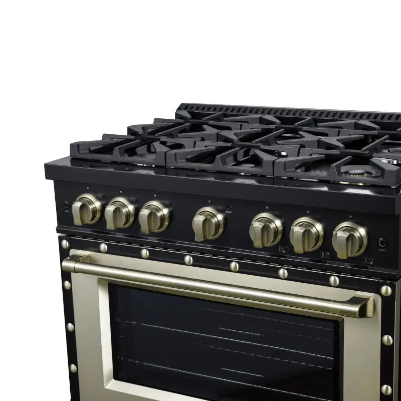 FORNO Valente FFSGS6299-36CPBLK 36-Inch Gas Range with 6 Sealed Burners, 71,000 BTU & 5.2 Cu. Ft. Convection Oven – Black with Copper Trim