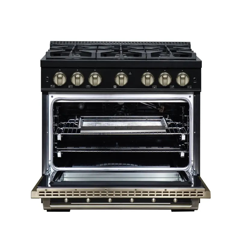 FORNO Valente FFSGS6299-36CPBLK 36-Inch Gas Range with 6 Sealed Burners, 71,000 BTU & 5.2 Cu. Ft. Convection Oven – Black with Copper Trim