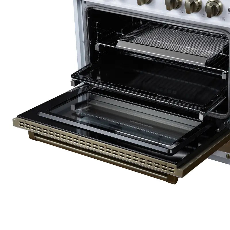 FORNO Valente FFSGS6299-36CPWHT 36-Inch Gas Range with 6 Sealed Burners, 71,000 BTU & 5.2 Cu. Ft. Convection Oven – White with Copper Trim