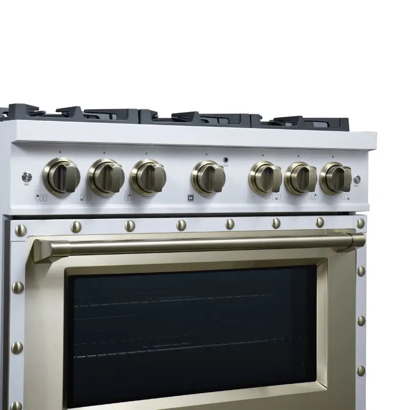 FORNO Valente FFSGS6299-36CPWHT 36-Inch Gas Range with 6 Sealed Burners, 71,000 BTU & 5.2 Cu. Ft. Convection Oven – White with Copper Trim