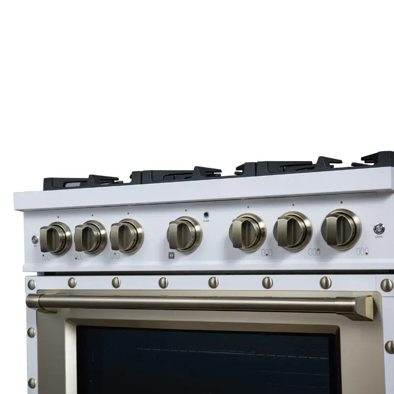 FORNO Valente FFSGS6299-36CPWHT 36-Inch Gas Range with 6 Sealed Burners, 71,000 BTU & 5.2 Cu. Ft. Convection Oven – White with Copper Trim