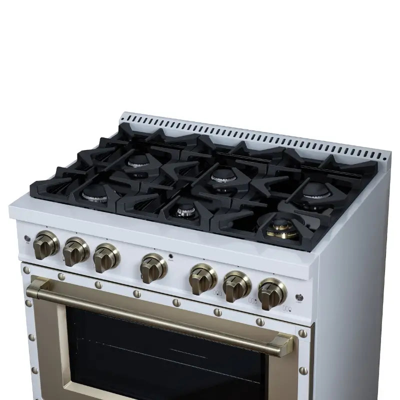 FORNO Valente FFSGS6299-36CPWHT 36-Inch Gas Range with 6 Sealed Burners, 71,000 BTU & 5.2 Cu. Ft. Convection Oven – White with Copper Trim