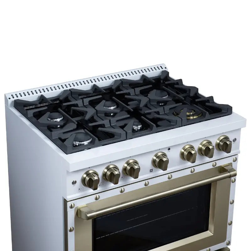 FORNO Valente FFSGS6299-36CPWHT 36-Inch Gas Range with 6 Sealed Burners, 71,000 BTU & 5.2 Cu. Ft. Convection Oven – White with Copper Trim