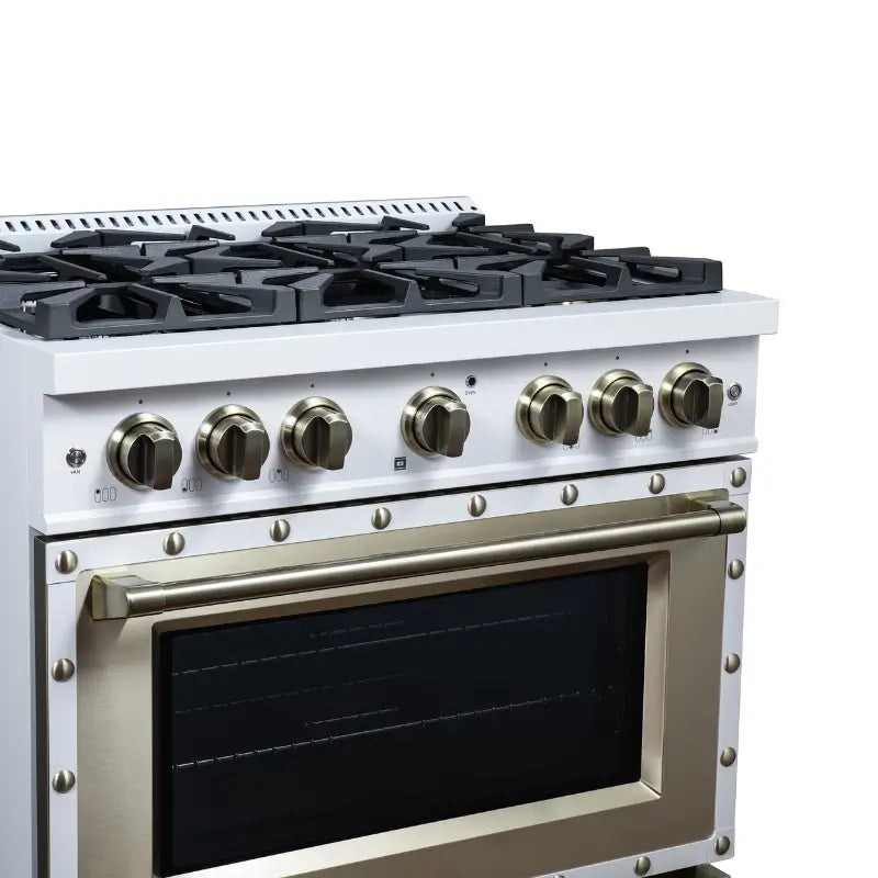 FORNO Valente FFSGS6299-36CPWHT 36-Inch Gas Range with 6 Sealed Burners, 71,000 BTU & 5.2 Cu. Ft. Convection Oven – White with Copper Trim