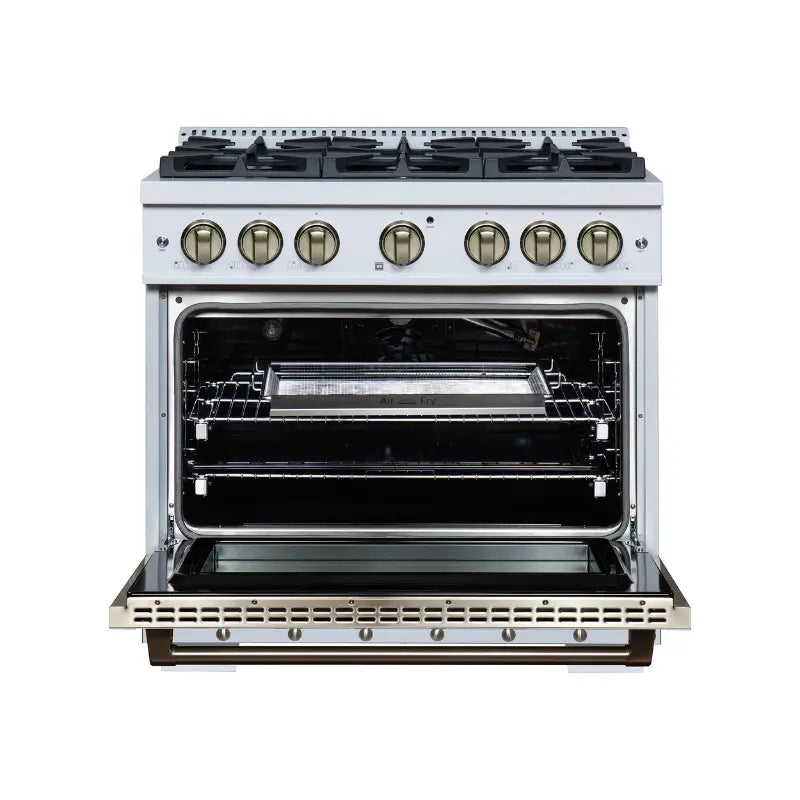 FORNO Valente FFSGS6299-36CPWHT 36-Inch Gas Range with 6 Sealed Burners, 71,000 BTU & 5.2 Cu. Ft. Convection Oven – White with Copper Trim