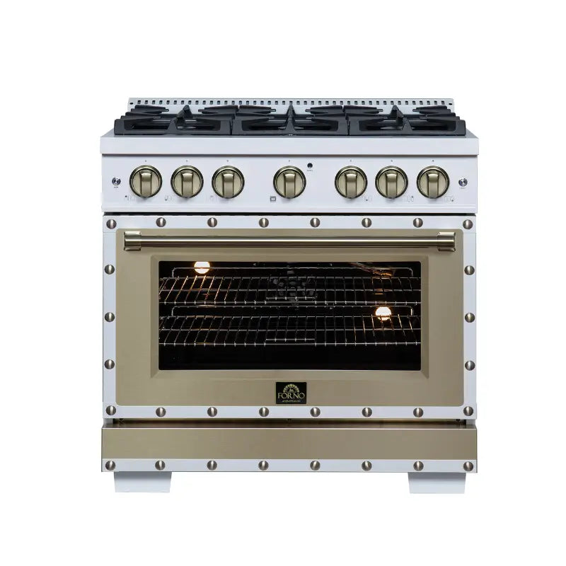 FORNO Valente FFSGS6299-36CPWHT 36-Inch Gas Range with 6 Sealed Burners, 71,000 BTU & 5.2 Cu. Ft. Convection Oven – White with Copper Trim