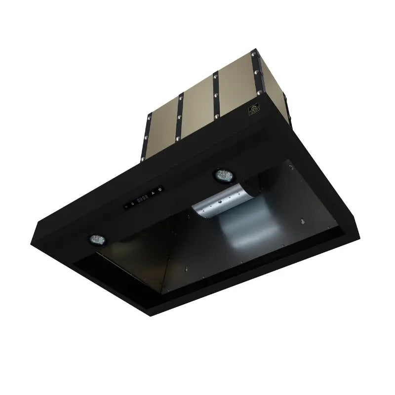 FORNO Valente FRHWM5099-36CPBLK 36-Inch Wall Mount Range Hood – 427 CFM, Black with Copper Trim
