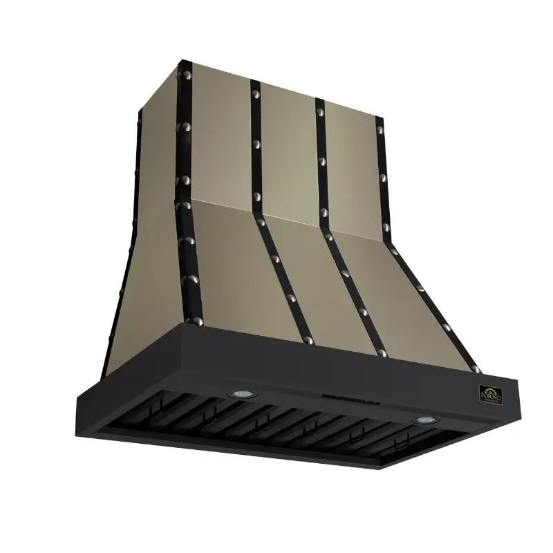 FORNO Valente FRHWM5099-36CPBLK 36-Inch Wall Mount Range Hood – 427 CFM, Black with Copper Trim