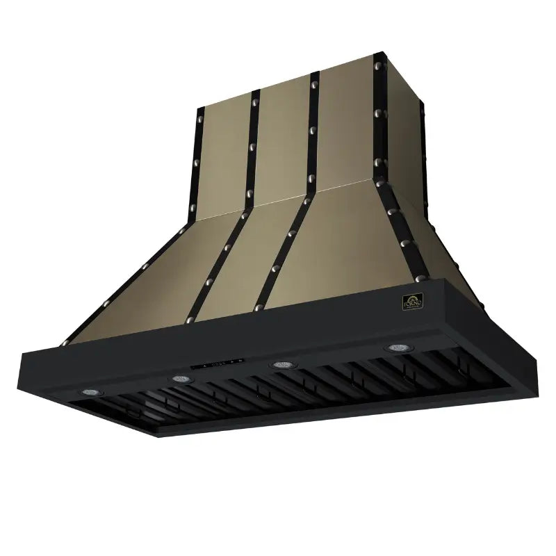 FORNO Valente FRHWM5099-48CPBLK 48-Inch Wall Mount Range Hood – 304 CFM, Black with Copper Rivet Trim