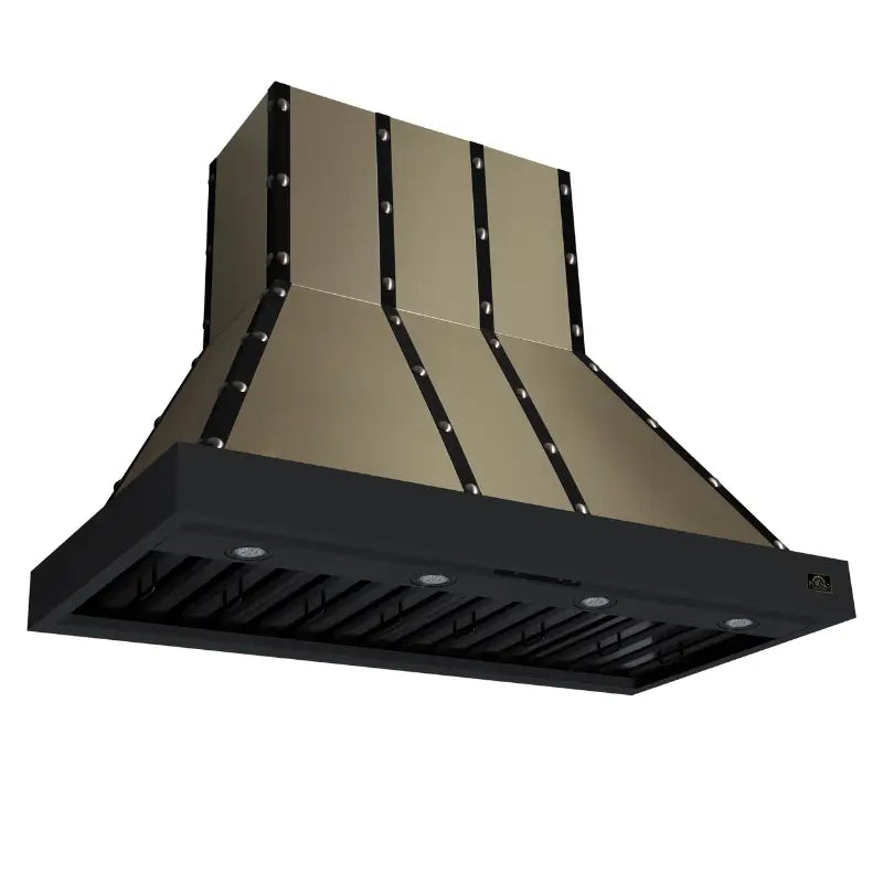 FORNO Valente FRHWM5099-48CPBLK 48-Inch Wall Mount Range Hood – 304 CFM, Black with Copper Rivet Trim