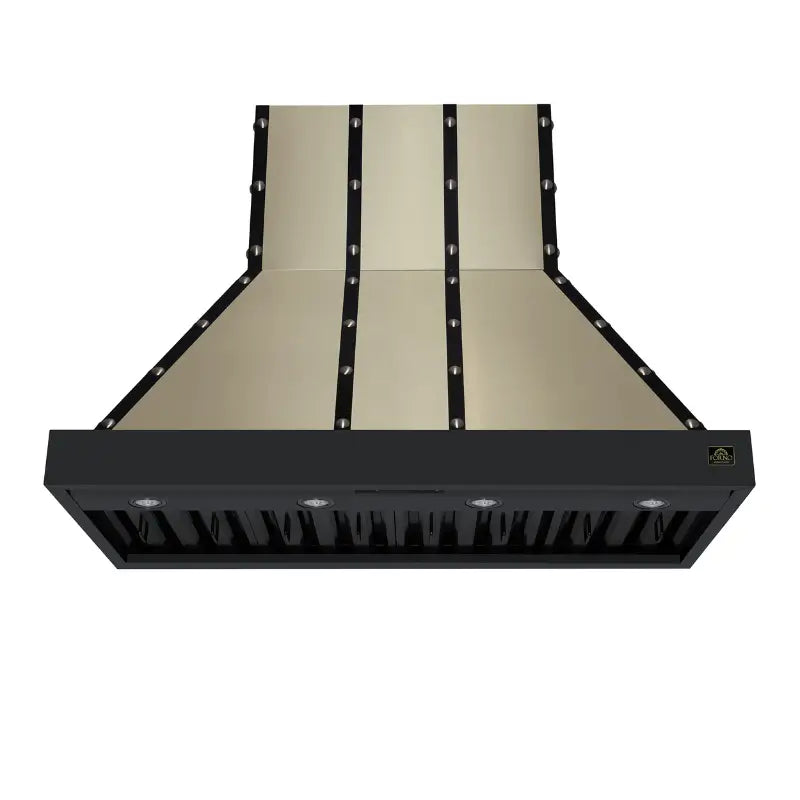 FORNO Valente FRHWM5099-48CPBLK 48-Inch Wall Mount Range Hood – 304 CFM, Black with Copper Rivet Trim
