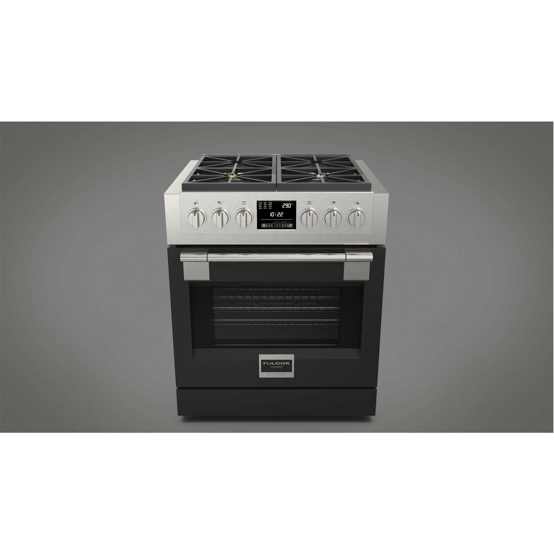 Fulgor Milano 30" Freestanding Dual Fuel Pro Range with 4 18,000-BTU Burners, Stainless Steel - F6PDF304S1 Ranges PDRKIT30MB Luxury Appliances Direct