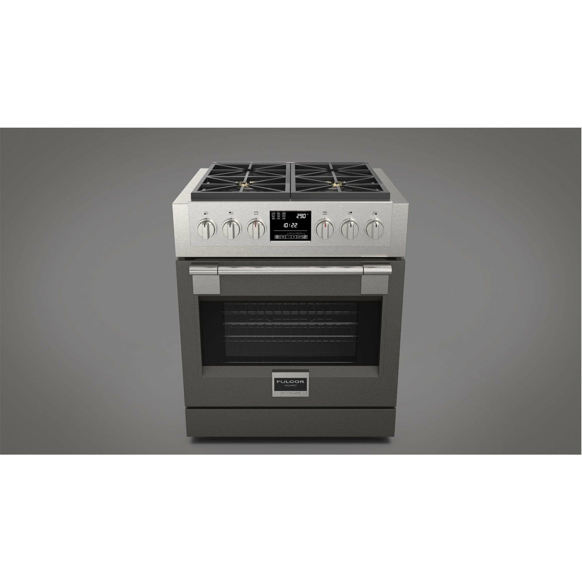 Fulgor Milano 30" Freestanding Dual Fuel Pro Range with 4 18,000-BTU Burners, Stainless Steel - F6PDF304S1 Ranges PDRKIT30MG Luxury Appliances Direct