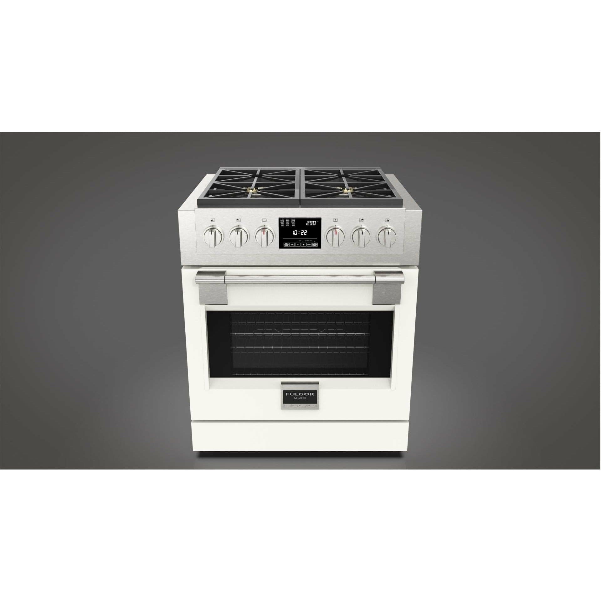 Fulgor Milano 30" Freestanding Dual Fuel Pro Range with 4 18,000-BTU Burners, Stainless Steel - F6PDF304S1 Ranges PDRKIT30WH Luxury Appliances Direct