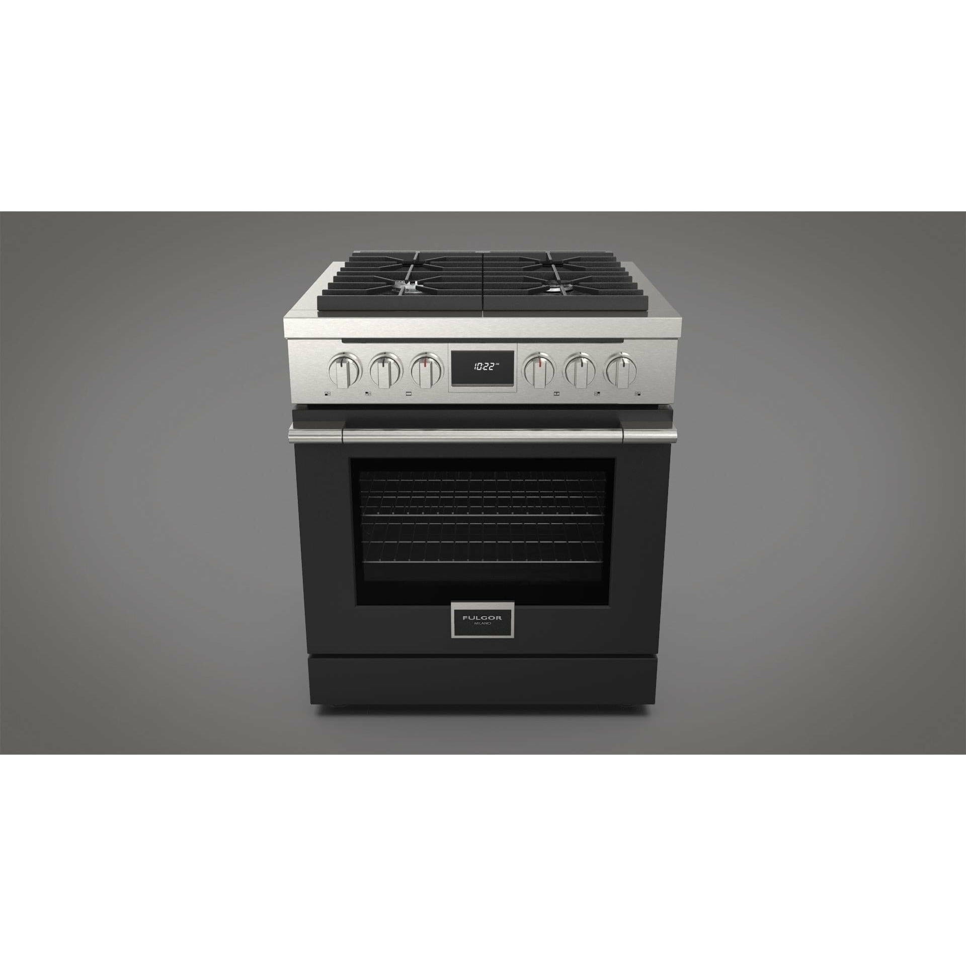 Fulgor Milano 30" Pro-Style Dual Fuel Range with 4 Sealed Burners,  4.4 Cu. Ft. Capacity w/  Stainless Steel - F4PDF304S1 Ranges ACDKIT30MB Luxury Appliances Direct
