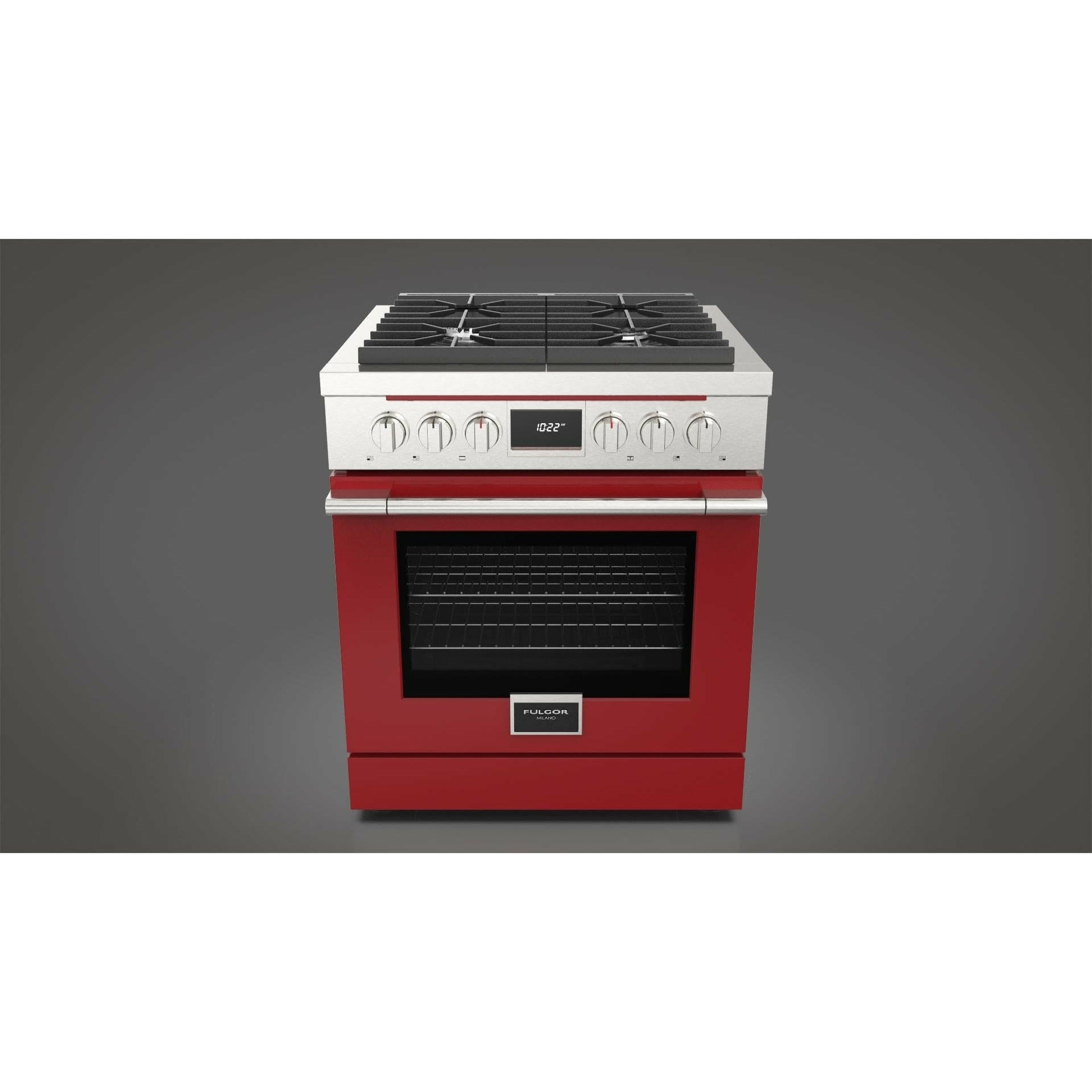 Fulgor Milano 30" Pro-Style Dual Fuel Range with 4 Sealed Burners,  4.4 Cu. Ft. Capacity w/  Stainless Steel - F4PDF304S1 Ranges ACDKIT30RD Luxury Appliances Direct