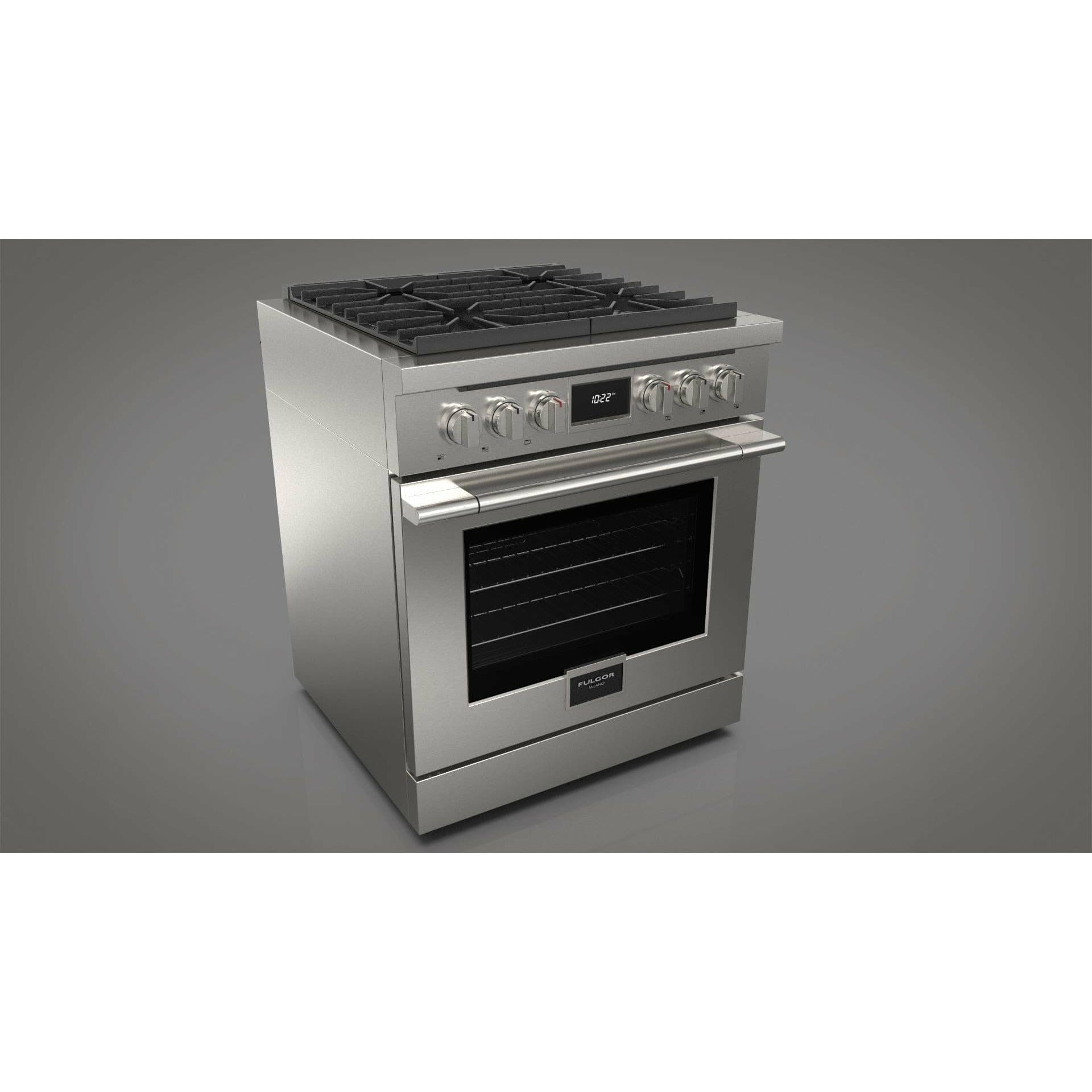 Fulgor Milano 30" Pro-Style Dual Fuel Range with 4 Sealed Burners,  4.4 Cu. Ft. Capacity w/  Stainless Steel - F4PDF304S1 Ranges Luxury Appliances Direct