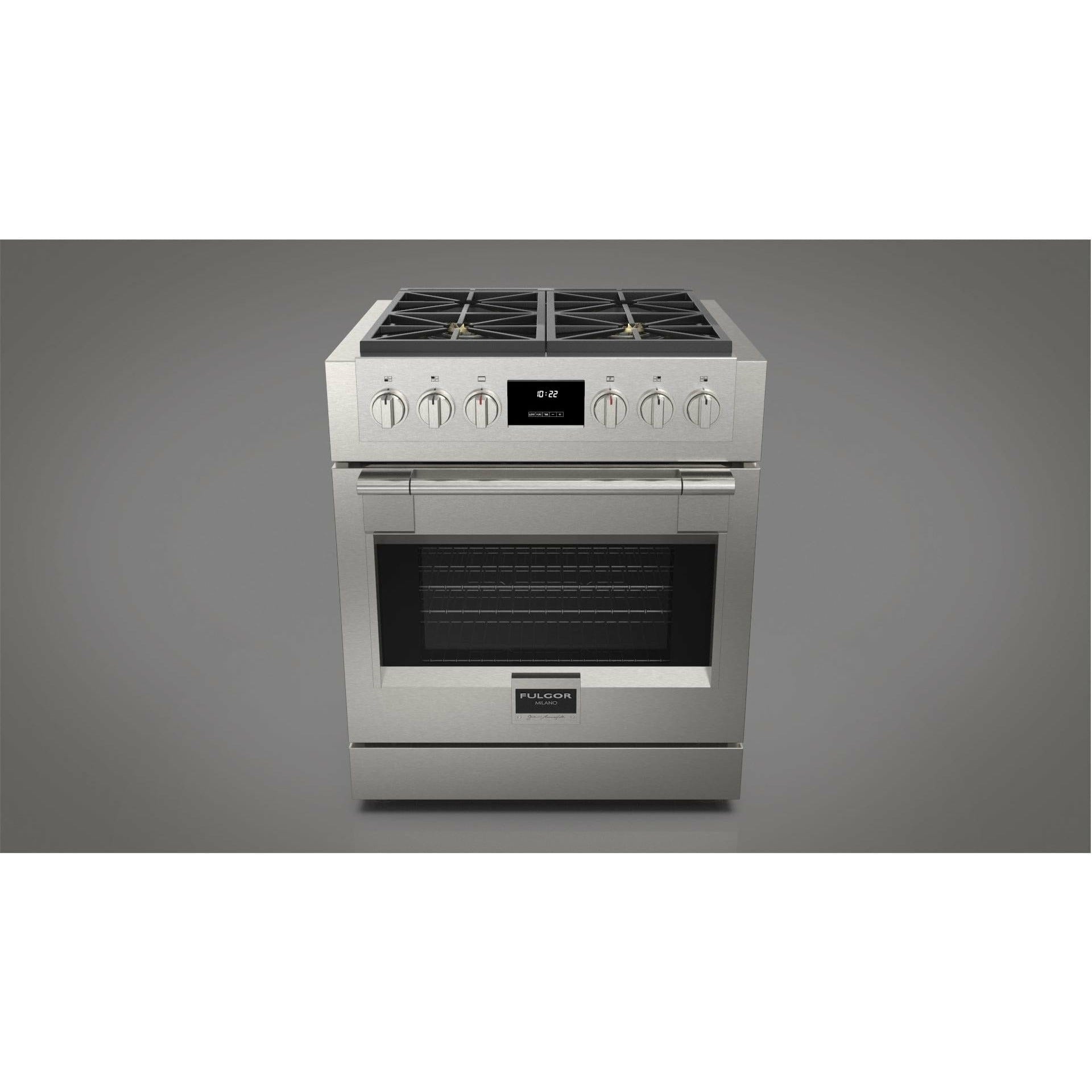 Fulgor Milano 30" Professional All Gas Range with 4 Dual-Flame Burners, 4.4 cu. ft. Capacity w/ Stainless Steel - F6PGR304S2 Ranges F6PGR304S2 Luxury Appliances Direct