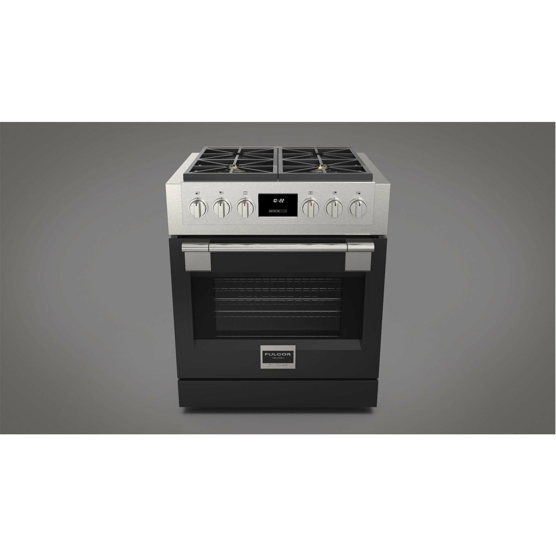 Fulgor Milano 30" Professional All Gas Range with 4 Dual-Flame Burners, 4.4 cu. ft. Capacity w/ Stainless Steel - F6PGR304S2 Ranges PDRKIT30BK Luxury Appliances Direct