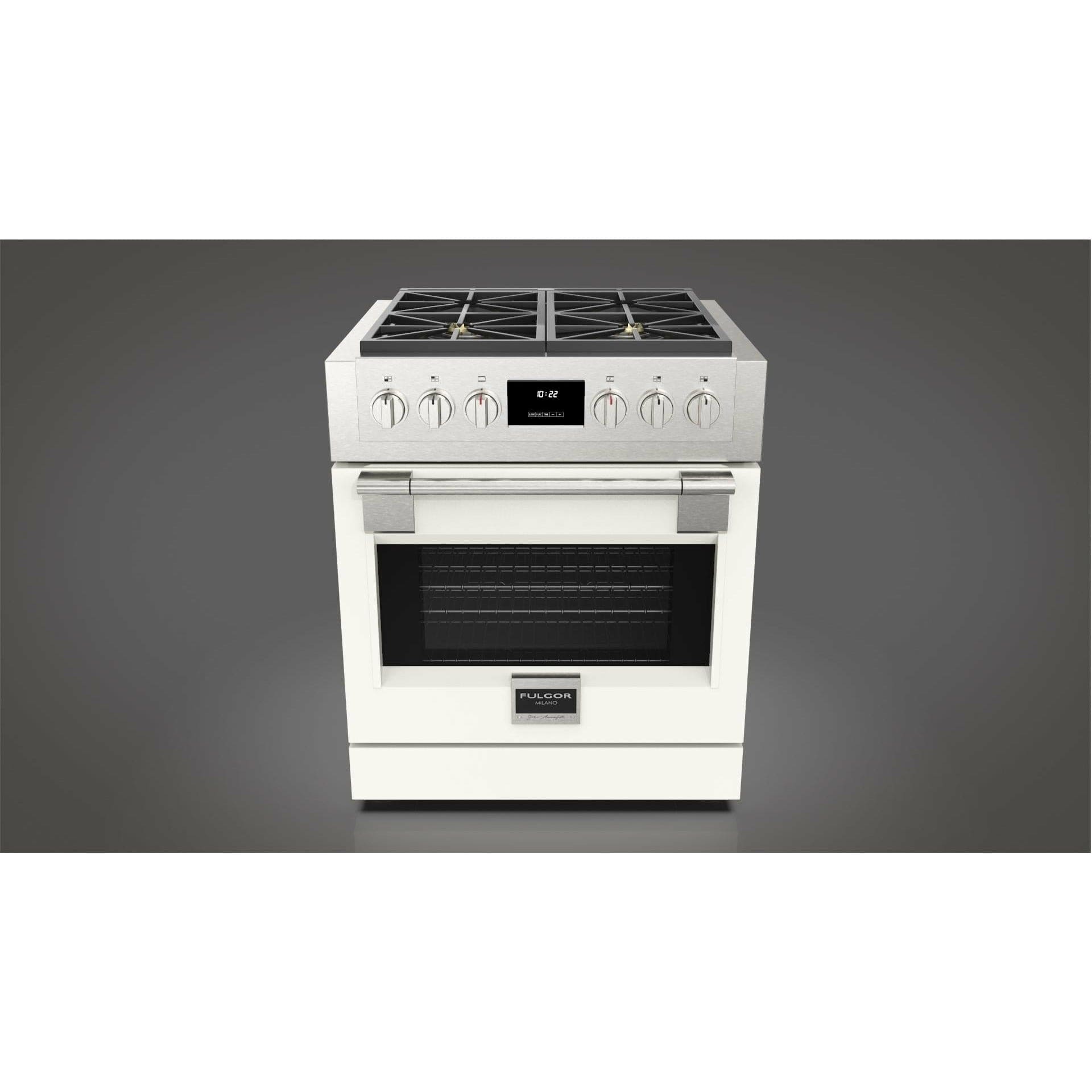 Fulgor Milano 30" Professional All Gas Range with 4 Dual-Flame Burners, 4.4 cu. ft. Capacity w/ Stainless Steel - F6PGR304S2 Ranges PDRKIT30MW Luxury Appliances Direct