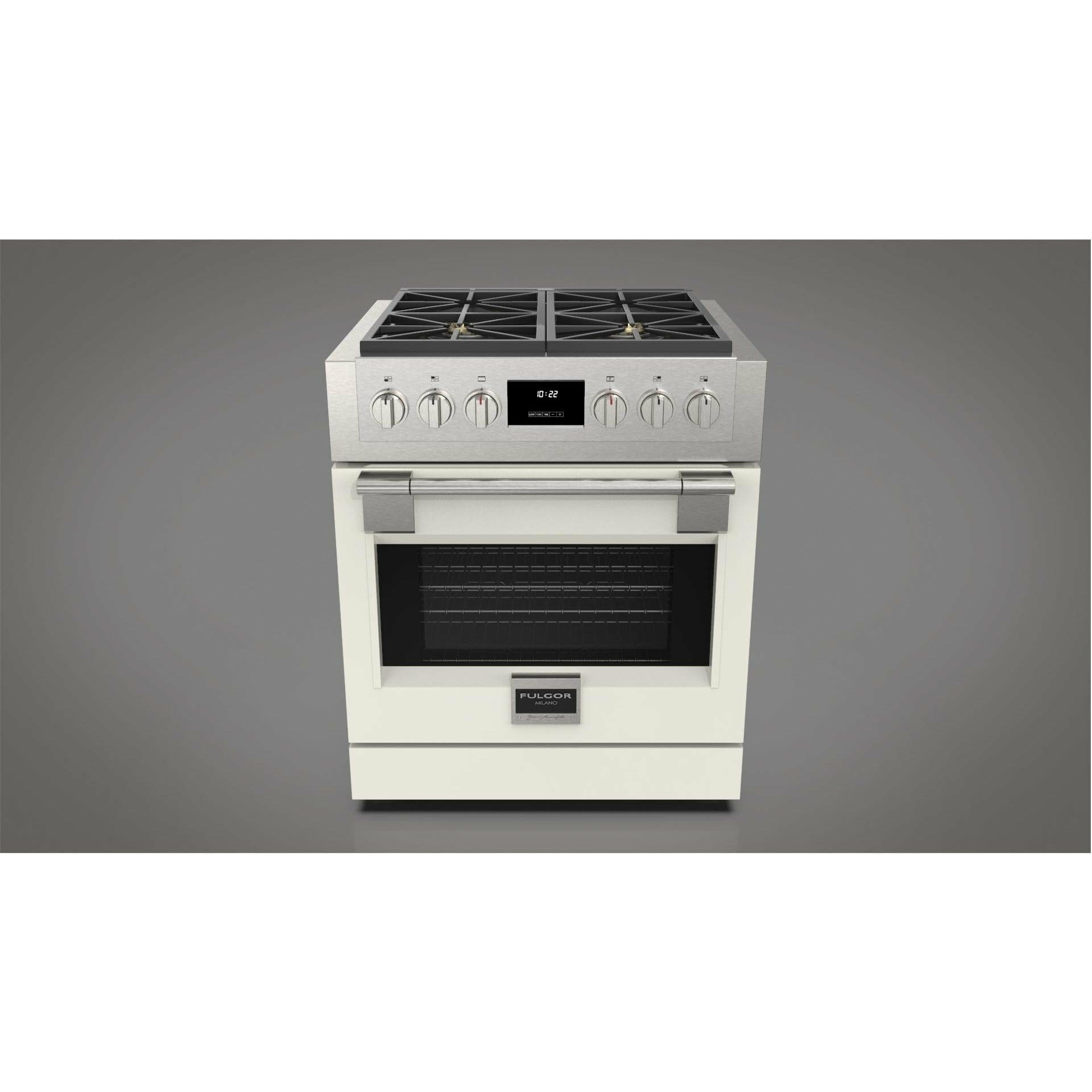 Fulgor Milano 30" Professional All Gas Range with 4 Dual-Flame Burners, 4.4 cu. ft. Capacity w/ Stainless Steel - F6PGR304S2 Ranges PDRKIT30WH Luxury Appliances Direct