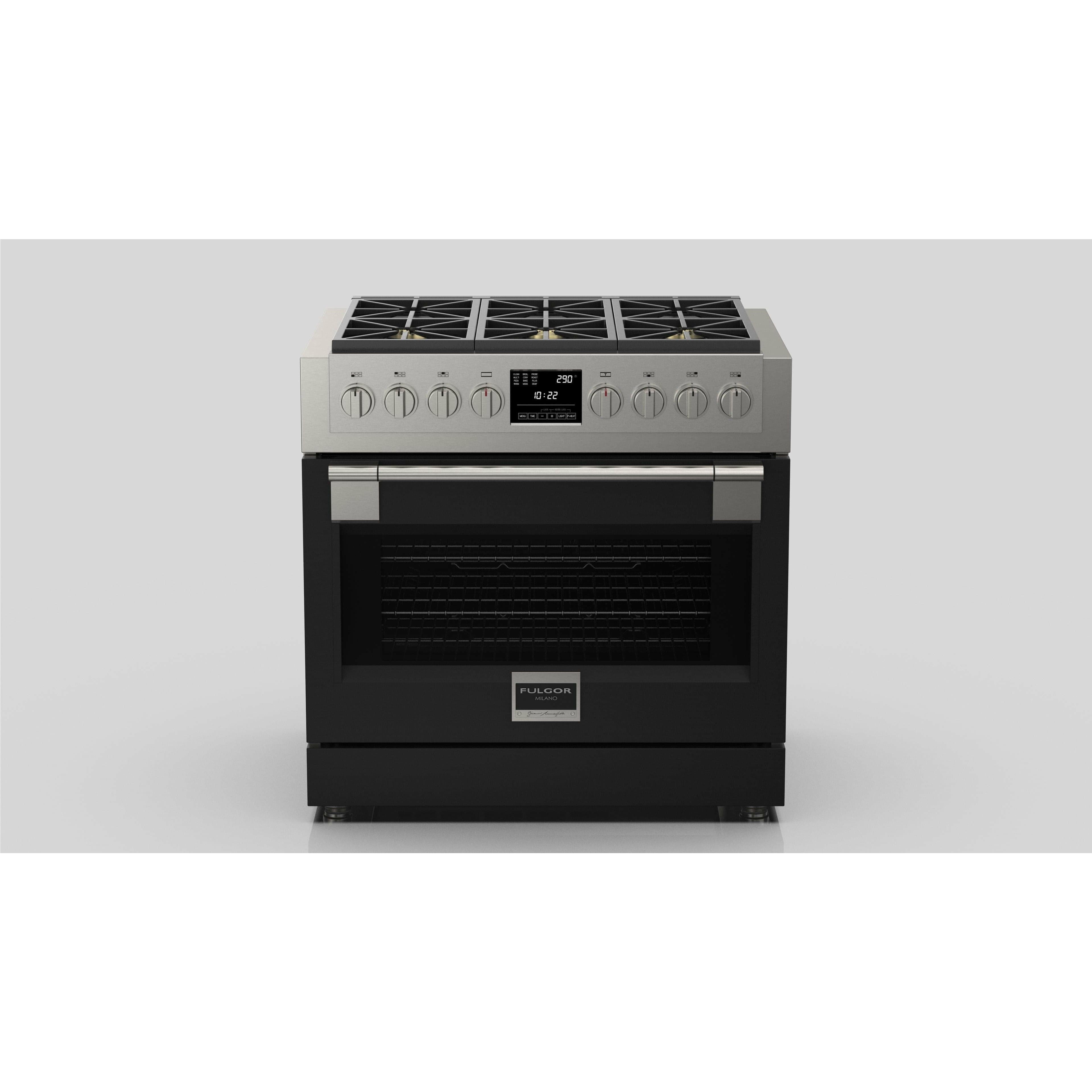 Fulgor Milano 36" Freestanding Dual Pro Fuel Range with Four 18,000 BTU Burners, Stainless Steel - F6PDF366S1 Ranges F6PDF366S1 + PDRKIT36MB Luxury Appliances Direct