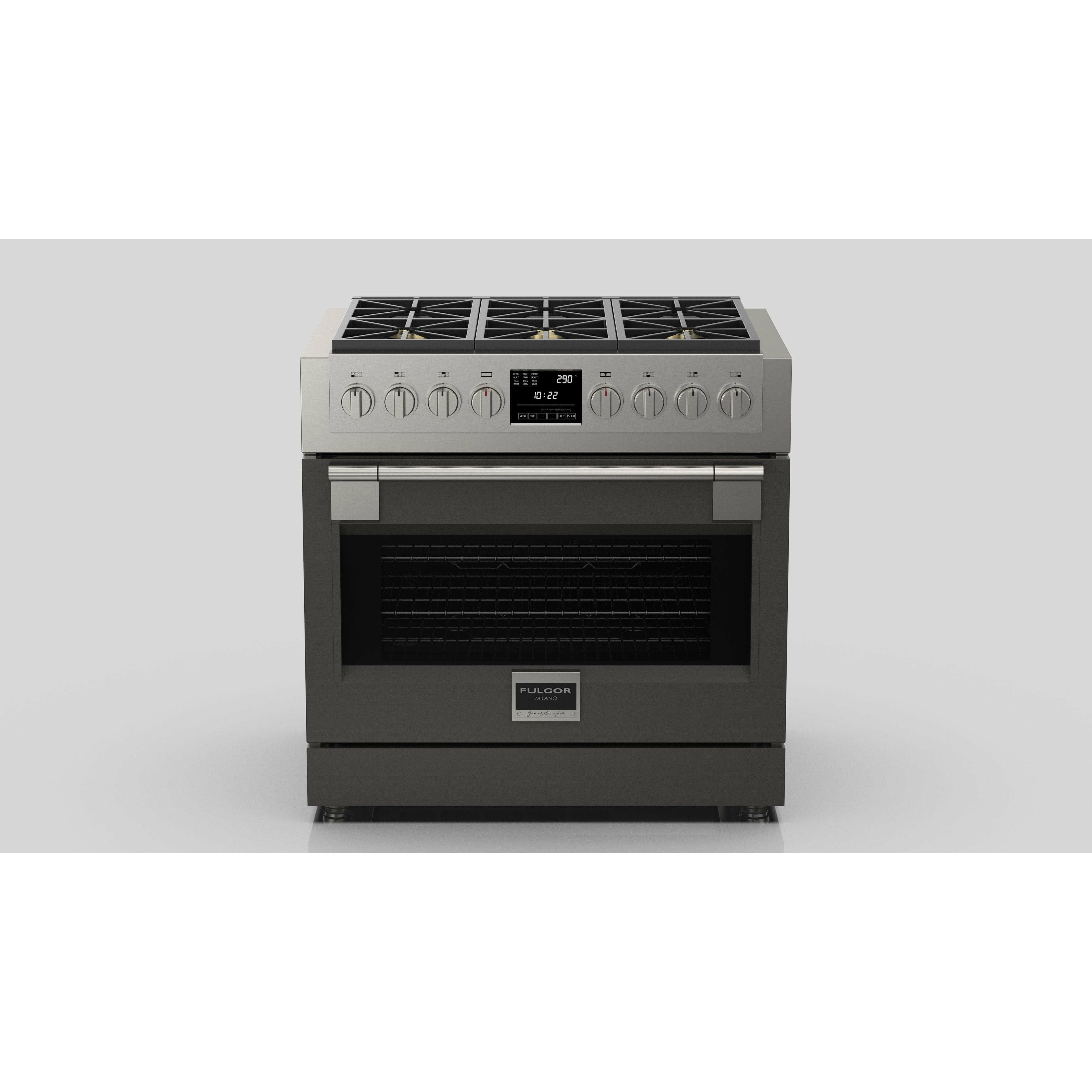 Fulgor Milano 36" Freestanding Dual Pro Fuel Range with Four 18,000 BTU Burners, Stainless Steel - F6PDF366S1 Ranges PDRKIT36MG Luxury Appliances Direct