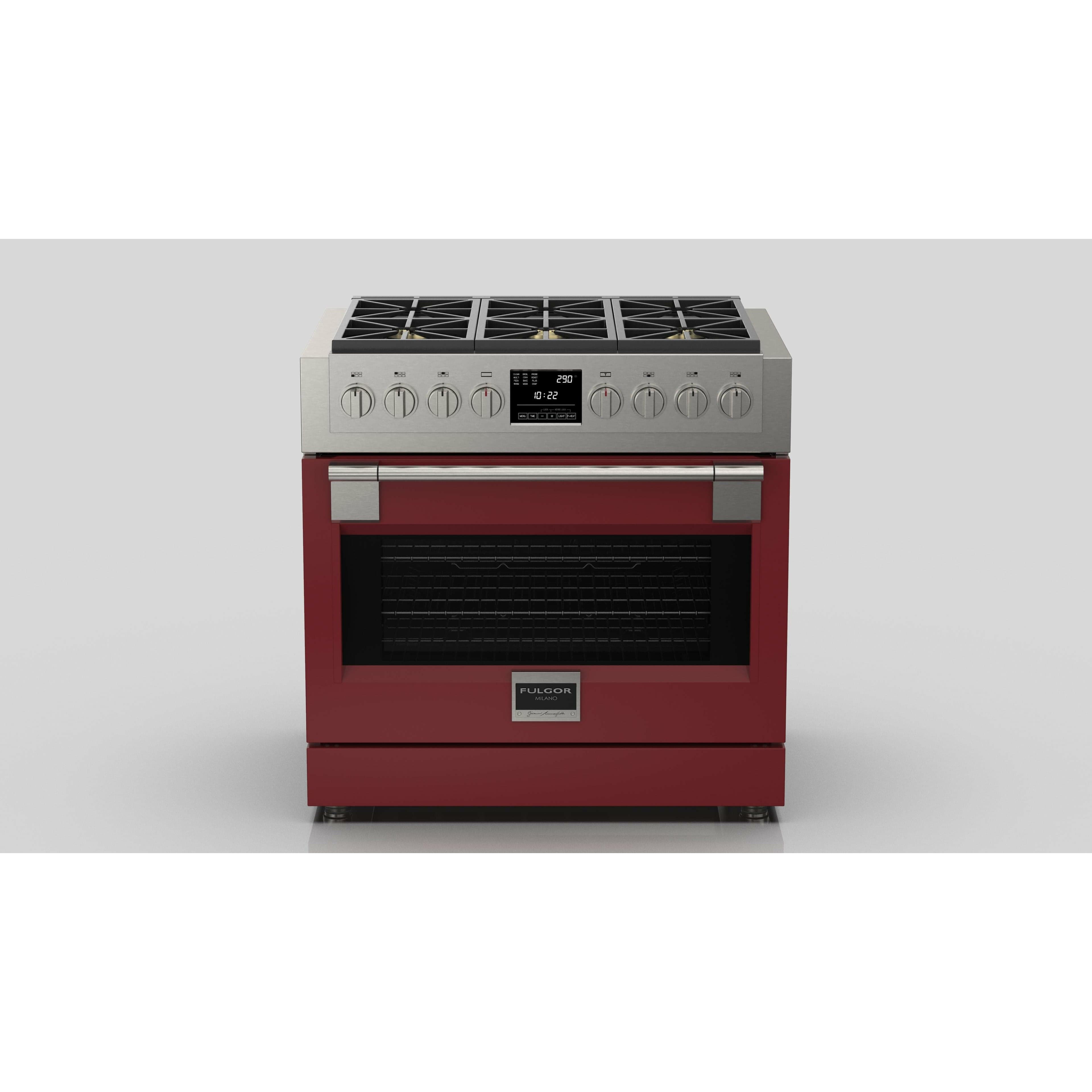 Fulgor Milano 36" Freestanding Dual Pro Fuel Range with Four 18,000 BTU Burners, Stainless Steel - F6PDF366S1 Ranges PDRKIT36RD Luxury Appliances Direct