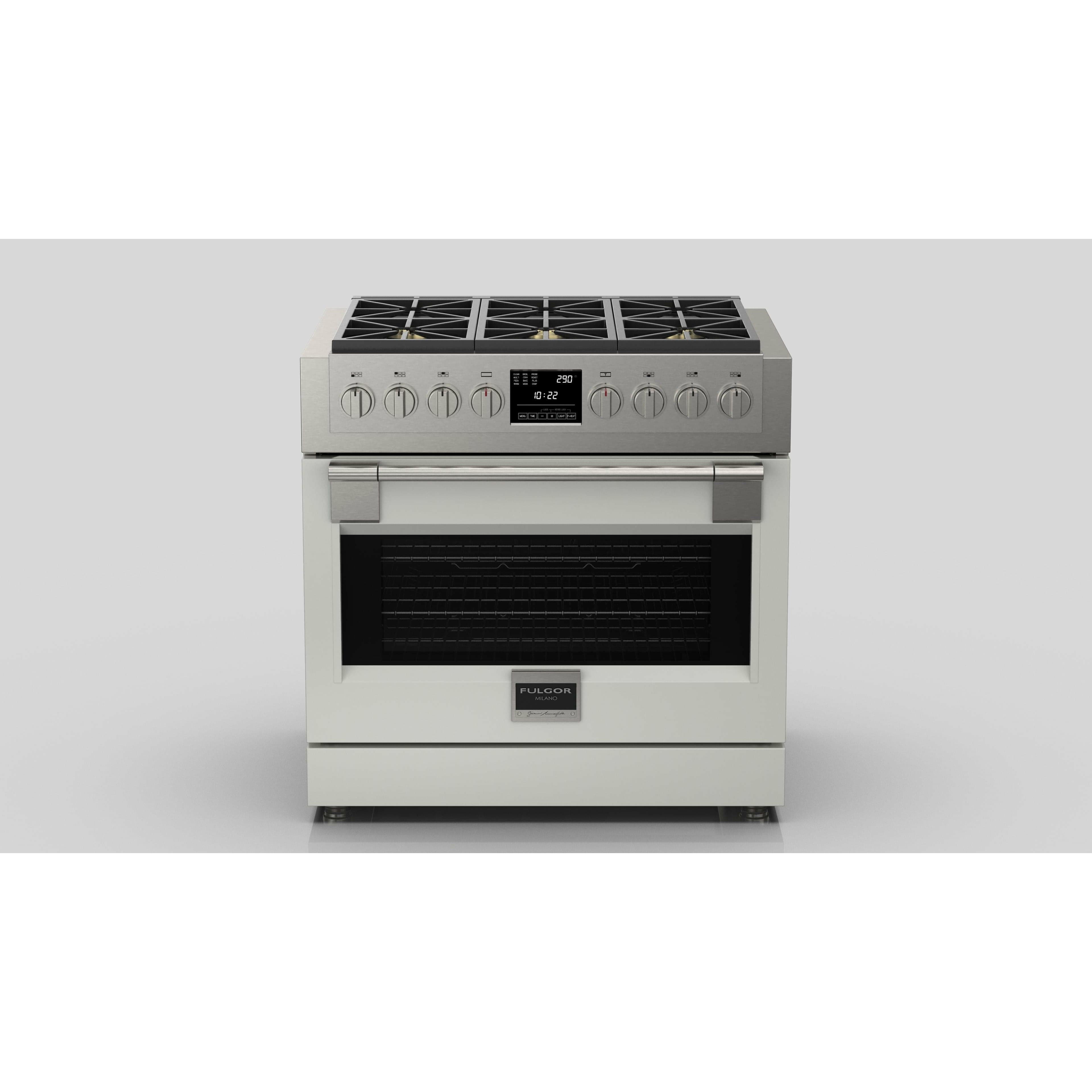 Fulgor Milano 36" Freestanding Dual Pro Fuel Range with Four 18,000 BTU Burners, Stainless Steel - F6PDF366S1 Ranges PDRKIT36WH Luxury Appliances Direct