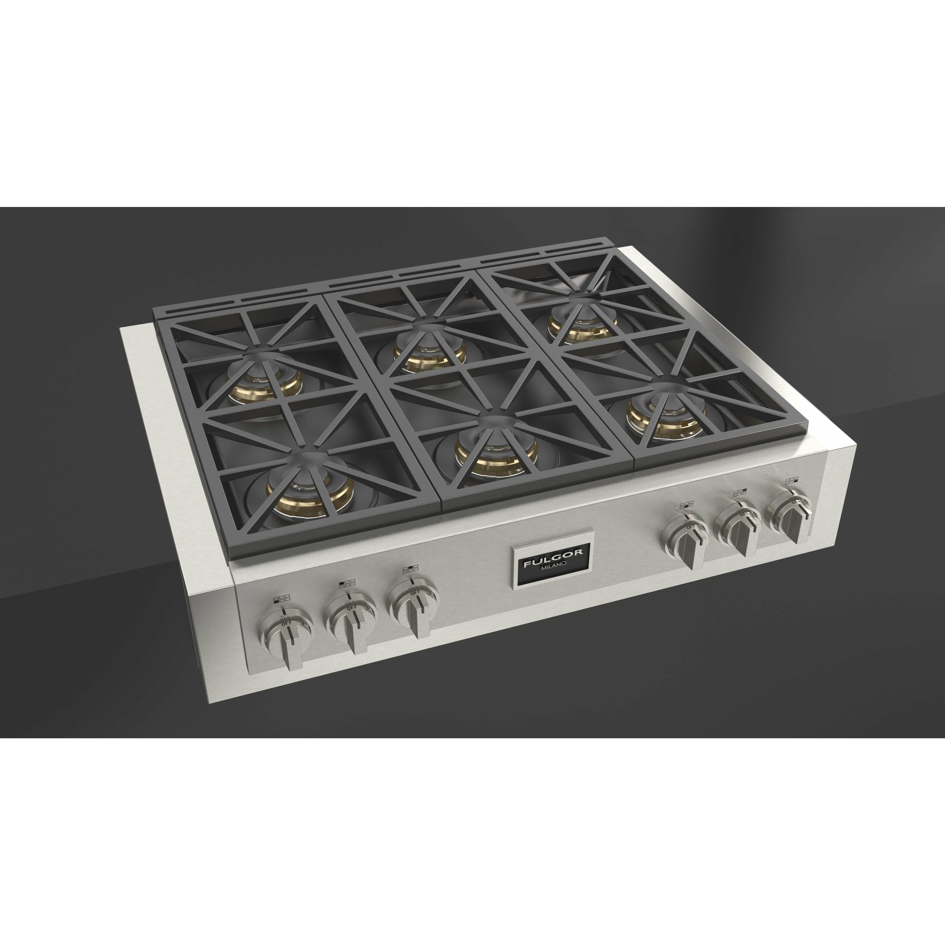 Fulgor Milano 36" Gas Rangetop with 6 Sealed Dual Flame 18,000 BTU Burners, Stainless Steel - F6GRT366S1 Rangetop F6GRT366S1 Luxury Appliances Direct