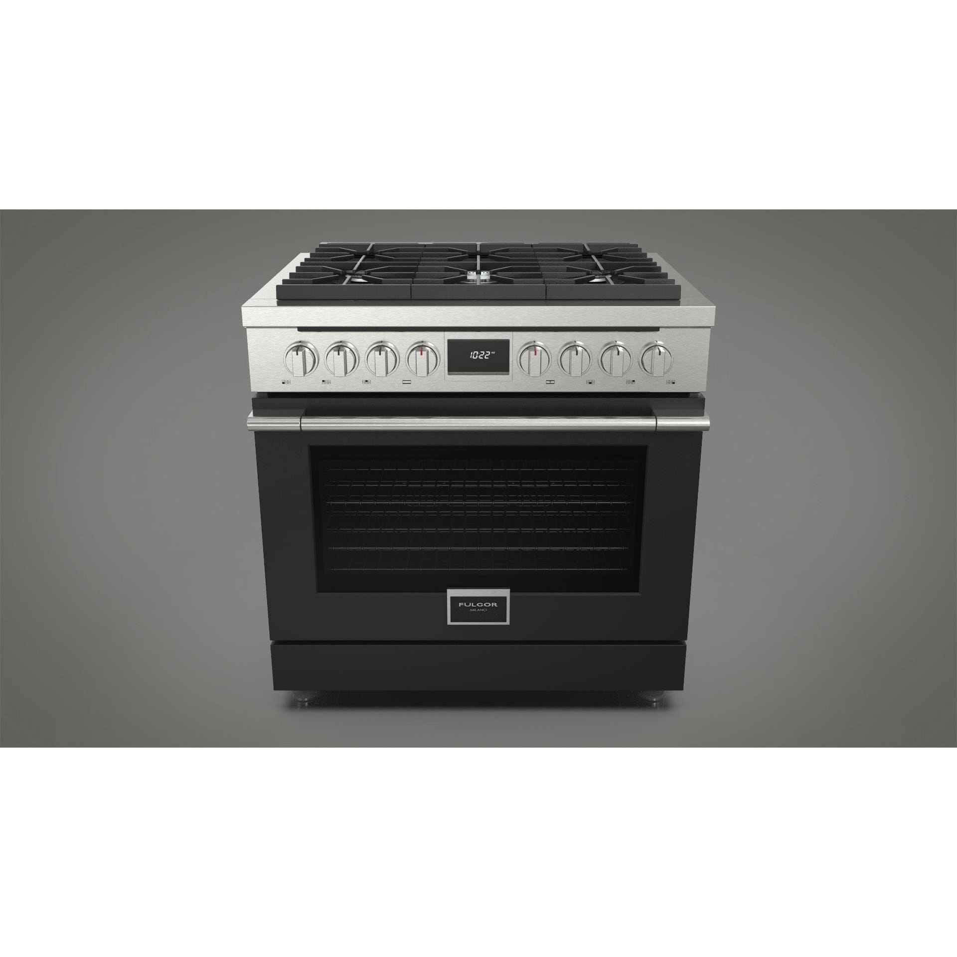 Fulgor Milano 36" Pro-Style Dual Fuel Range with 5.7 Cu. Ft. Capacity, Stainless Steel - F4PDF366S1 Ranges ACDKIT36MB Luxury Appliances Direct