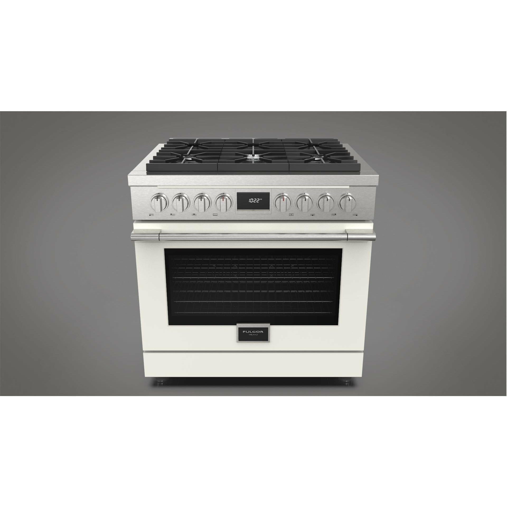 Fulgor Milano 36" Pro-Style Dual Fuel Range with 5.7 Cu. Ft. Capacity, Stainless Steel - F4PDF366S1 Ranges F4PDF366S1 + ACDKIT36MW Luxury Appliances Direct