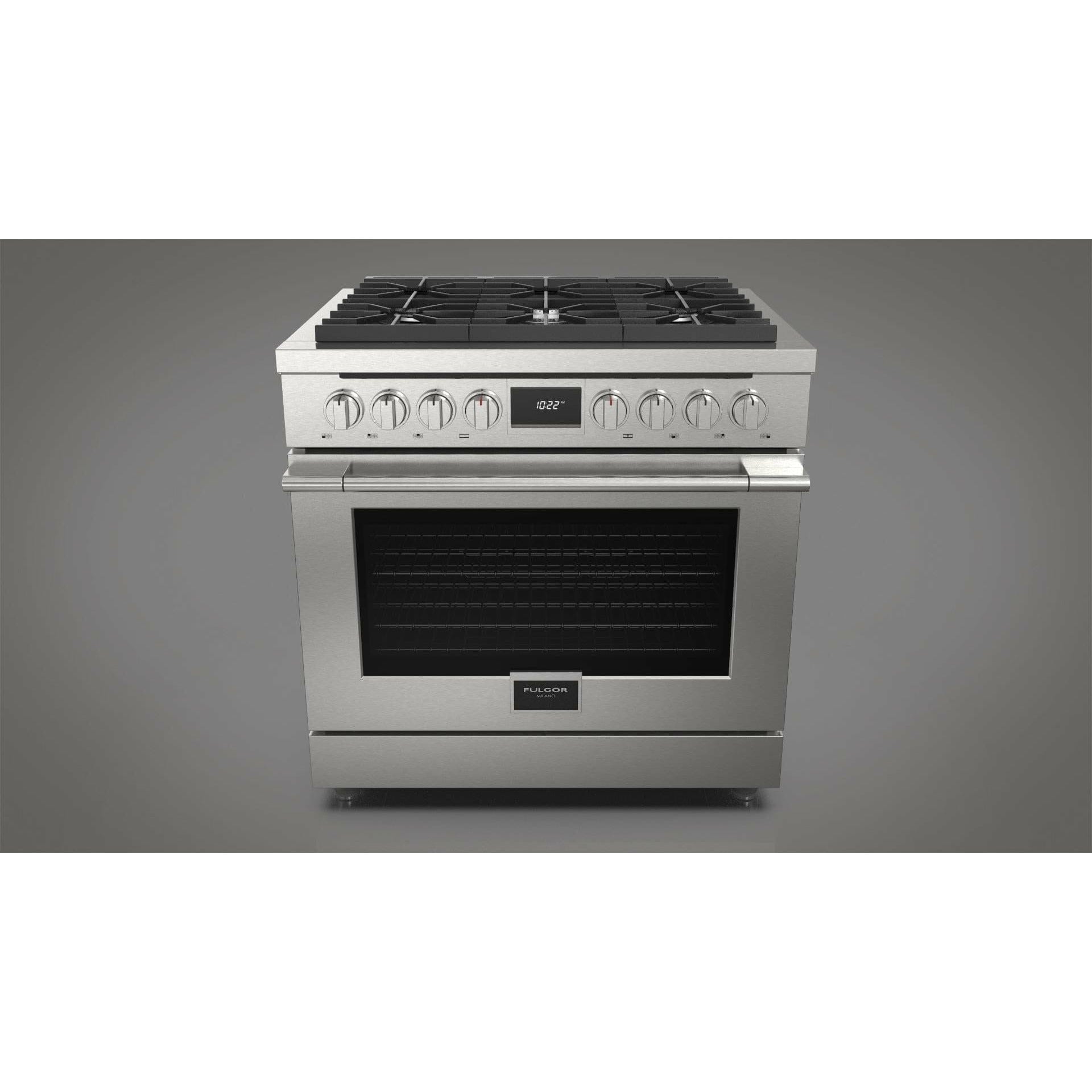 Fulgor Milano 36" Pro-Style Dual Fuel Range with 5.7 Cu. Ft. Capacity, Stainless Steel - F4PDF366S1 Ranges F4PDF366S1 Luxury Appliances Direct