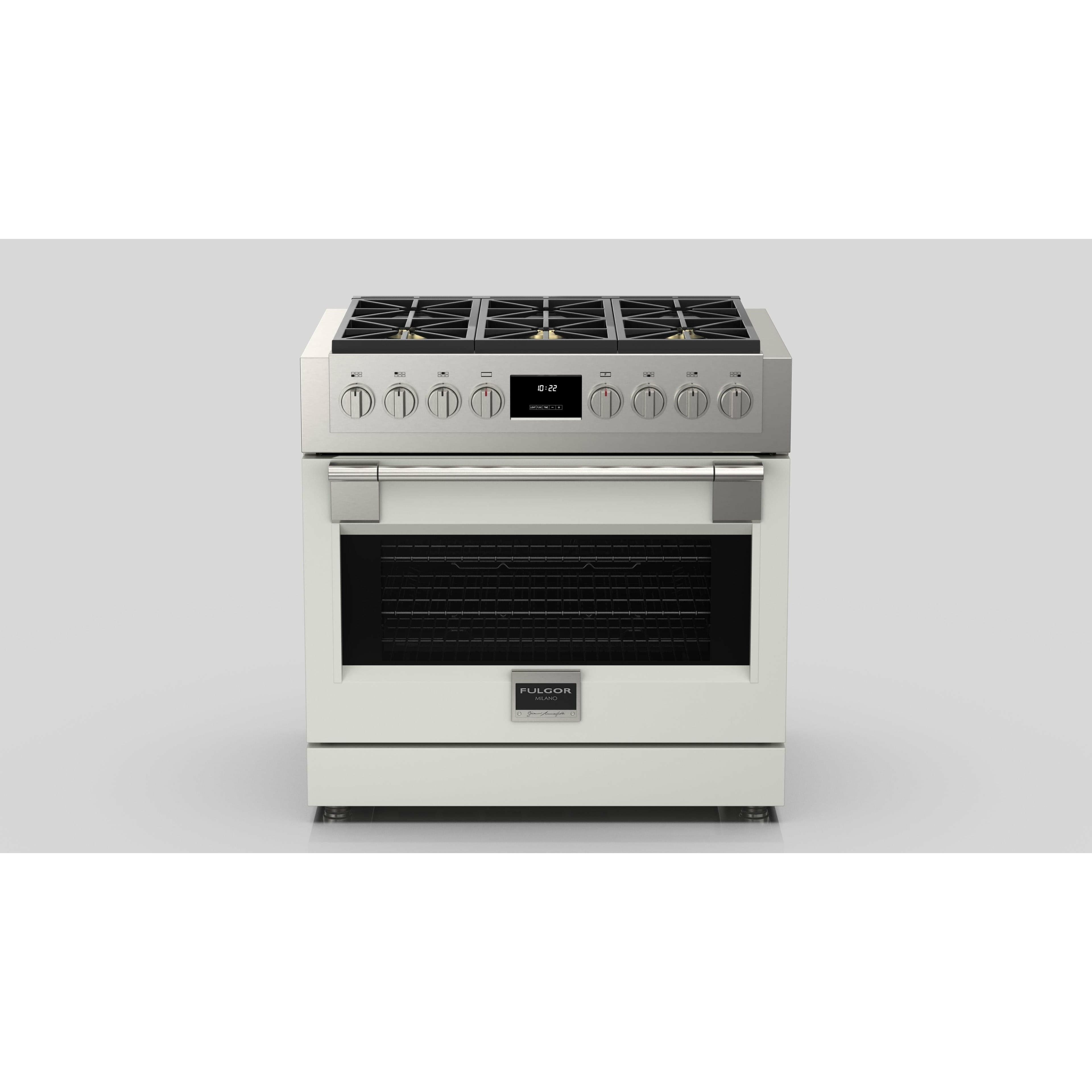 Fulgor Milano 36" Professional Gas Range with 6 Dual-Flame Burners, 5.7 cu. ft. Capacity, Stainless Steel - F6PGR366S2 Ranges PDRKIT36MW Luxury Appliances Direct
