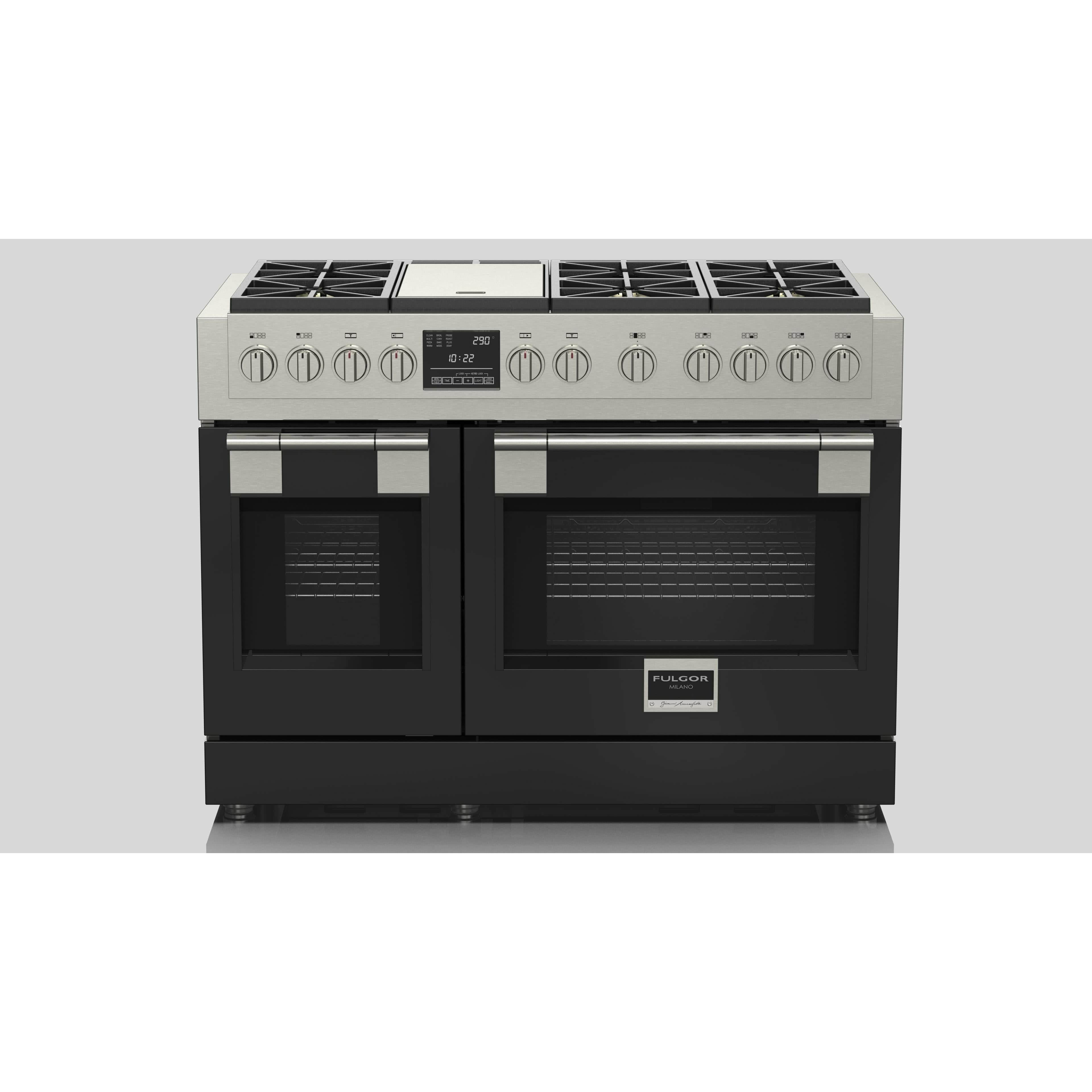 Fulgor Milano 48" Dual Fuel Professional Range with 6 Dual Flame Burners,  6.5 Cu. Ft. Total Capacity Stainless Steel - F6PDF486GS1 Ranges PDRKIT48BK Luxury Appliances Direct