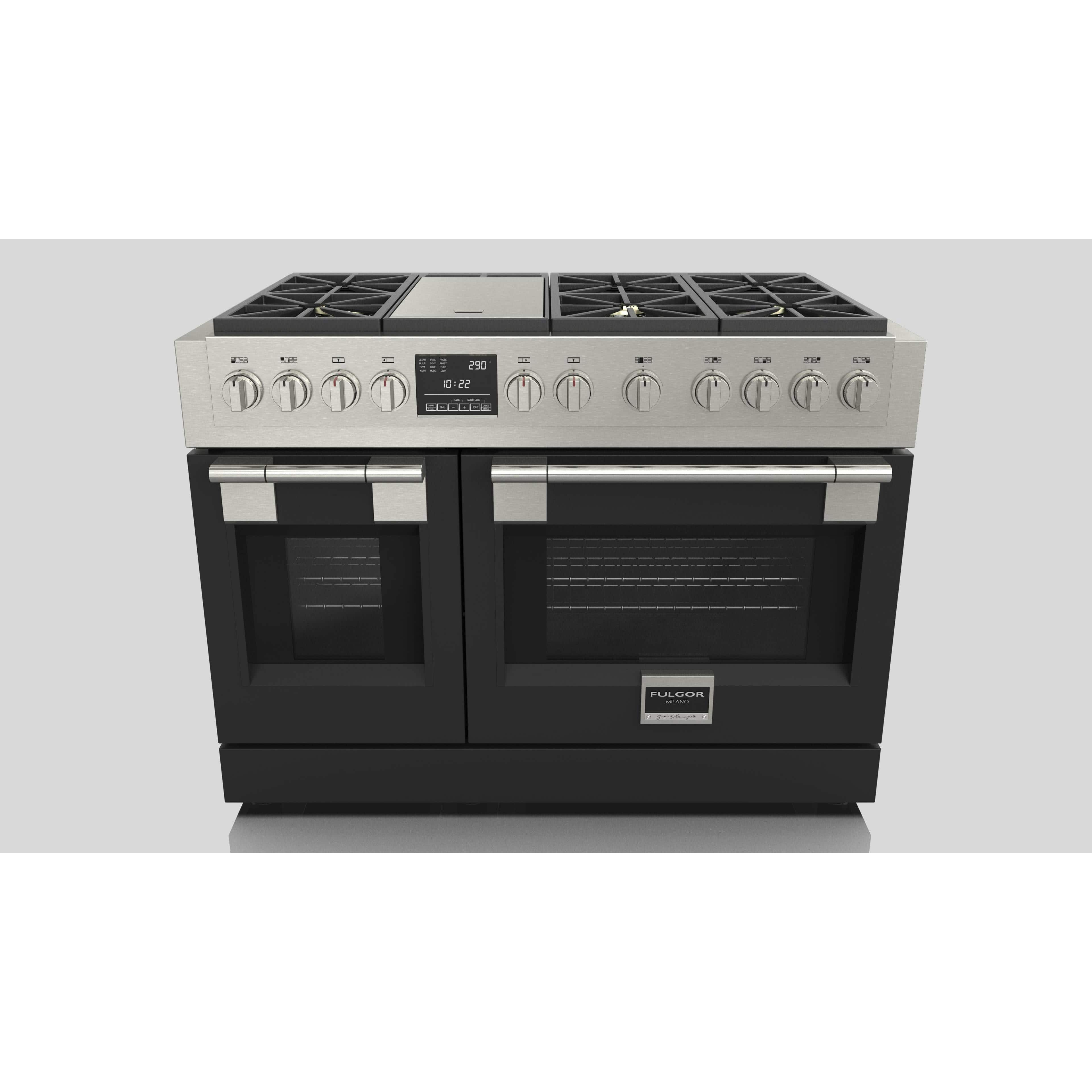 Fulgor Milano 48" Dual Fuel Professional Range with 6 Dual Flame Burners,  6.5 Cu. Ft. Total Capacity Stainless Steel - F6PDF486GS1 Ranges PDRKIT48MB Luxury Appliances Direct