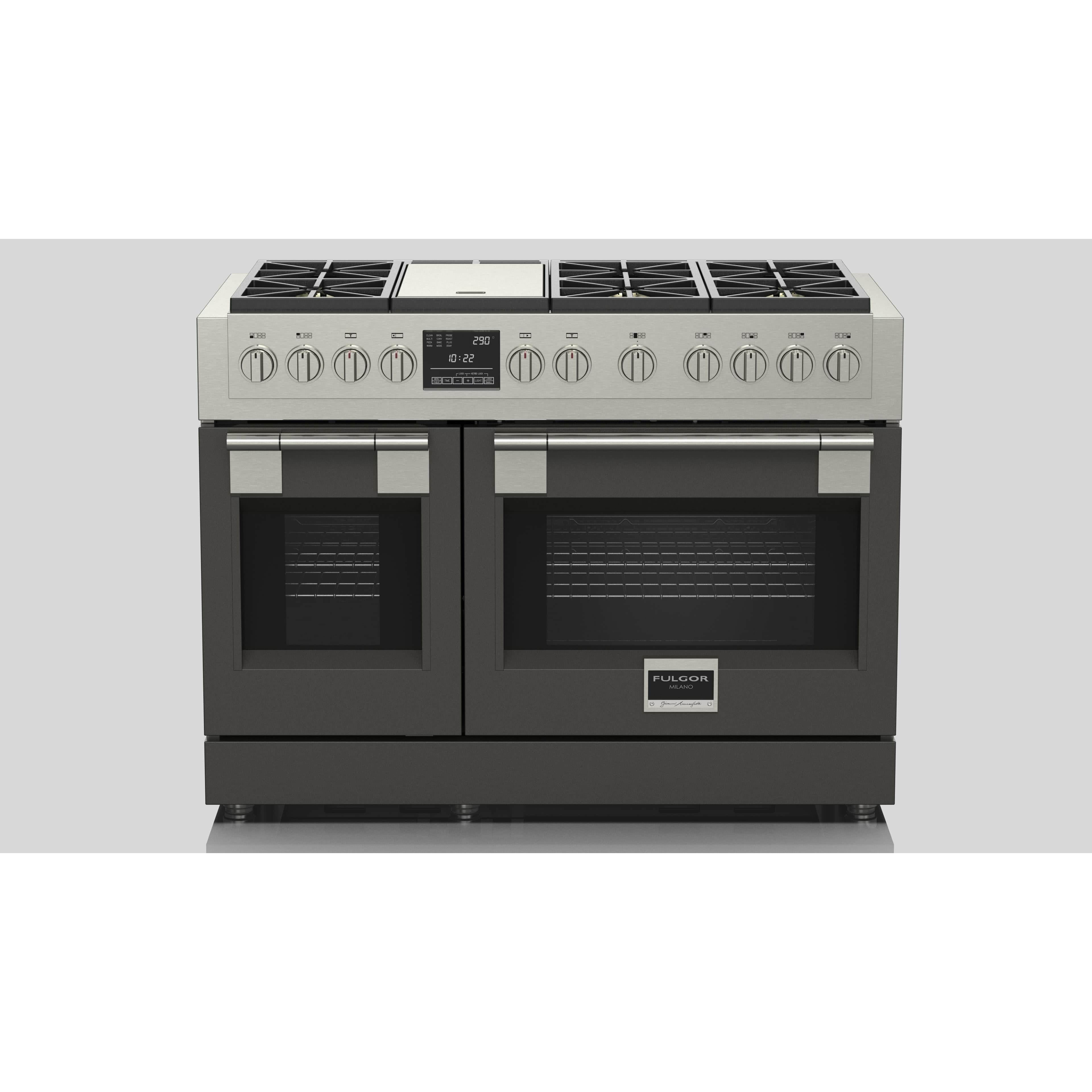 Fulgor Milano 48" Dual Fuel Professional Range with 6 Dual Flame Burners,  6.5 Cu. Ft. Total Capacity Stainless Steel - F6PDF486GS1 Ranges PDRKIT48MG Luxury Appliances Direct