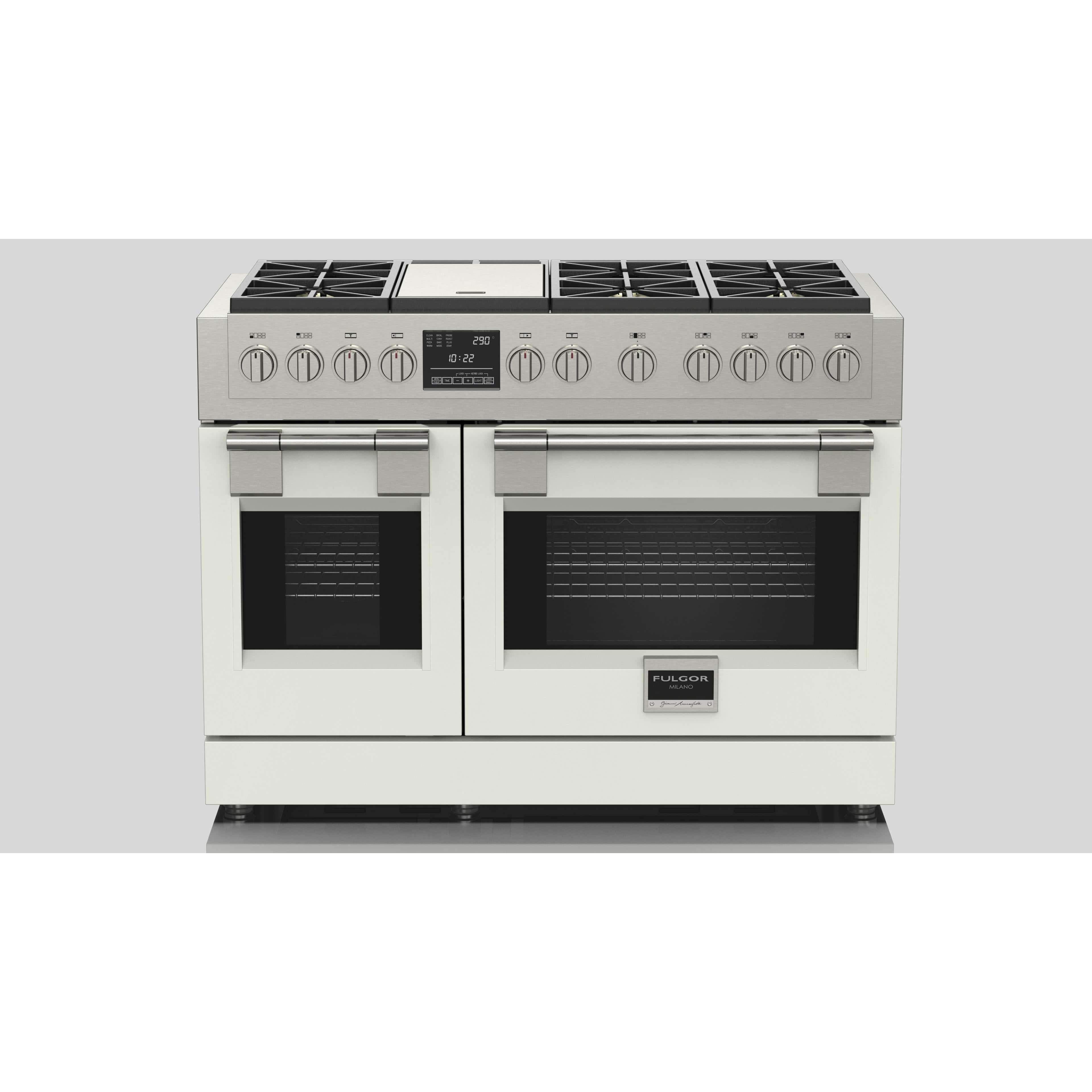 Fulgor Milano 48" Dual Fuel Professional Range with 6 Dual Flame Burners,  6.5 Cu. Ft. Total Capacity Stainless Steel - F6PDF486GS1 Ranges PDRKIT48MW Luxury Appliances Direct