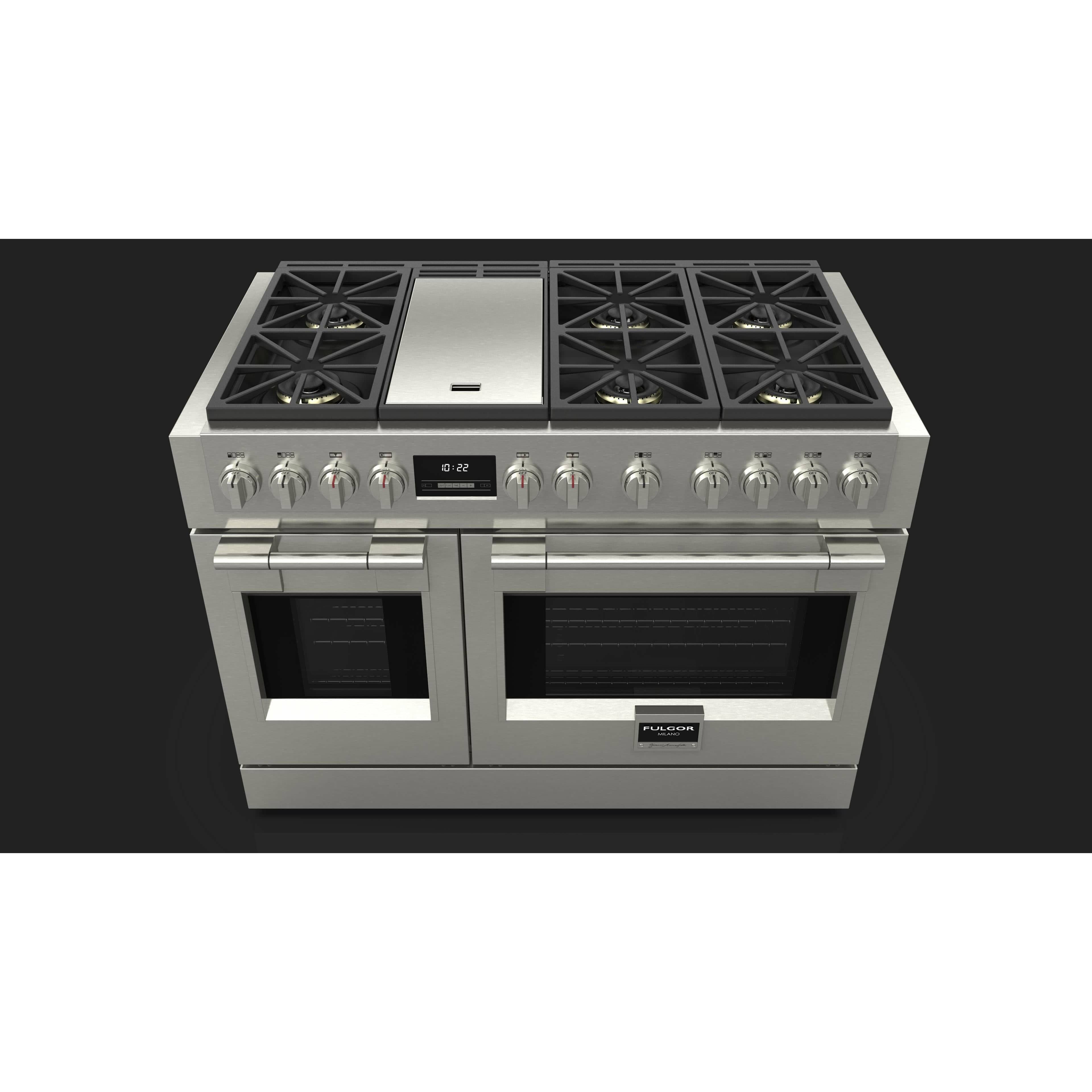 Fulgor Milano 48" Freestanding Professional All Gas Range with 6 Dual Flame Sealed Burners, Stainless Steel - F6PGR486GS2 I Luxury Appliances Direct